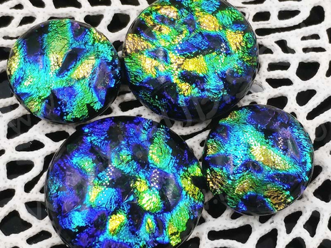 Кабошон Фьюзинг 049 Круглый 12-18мм Дихроик на черном Сине-зеленый-желто-фиолетовый Рельеф DD