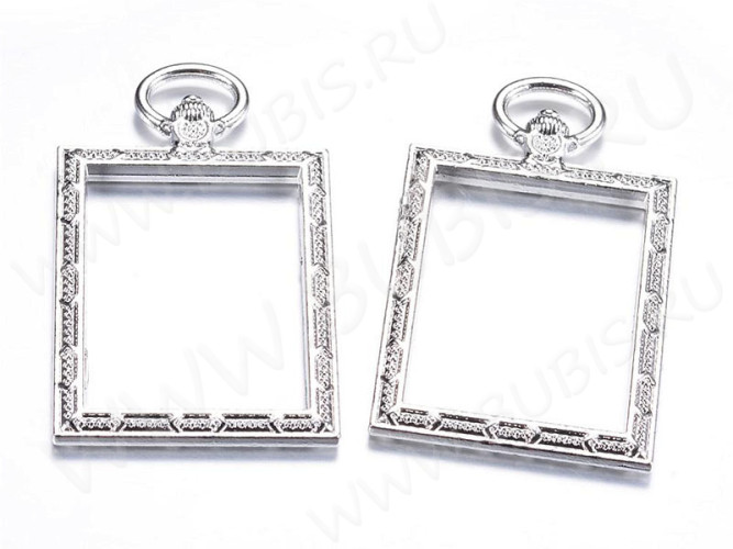 Подвеска Рамка 21 Прямоугольник с узорами 52*31*4,3мм цвет платины (литьё)