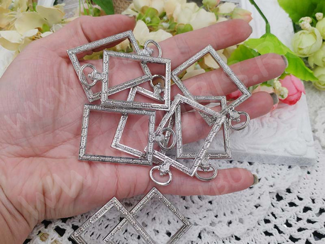 Подвеска Рамка 21 Прямоугольник с узорами 52*31*4,3мм цвет платины (литьё)