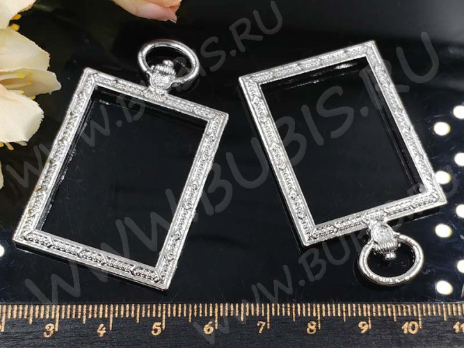 Подвеска Рамка 21 Прямоугольник с узорами 52*31*4,3мм цвет платины (литьё)