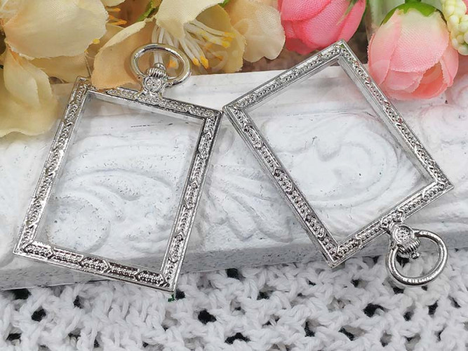 Подвеска Рамка 21 Прямоугольник с узорами 52*31*4,3мм цвет платины (литьё)