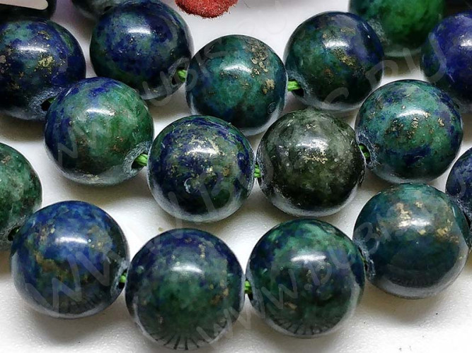(ОПТ) Бусина округлая 8мм Азурмалахит натуральный (камни) (НИТЬ)