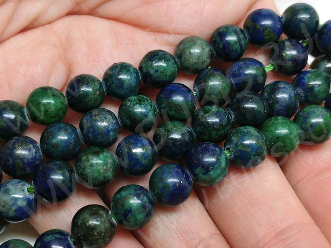 (ОПТ) Бусина округлая 8мм Азурмалахит натуральный (камни) (НИТЬ)
