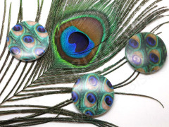 Бусина Круг 05 с принтом 31,5*31,5*6мм Павлин непрозрачный (акрил)