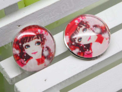 Сменная кнопка для бижутерии 018 18мм Девушка в шляпке (стекло и латунь)