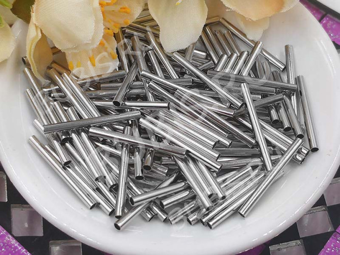 (СКИДКИ!!!) Трубочка металлическая 27 прямая 15*1,5*1,5мм цвет платины (Хирургическая сталь) (10шт.)