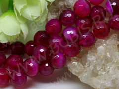 (ОПТ) Бусина округлая ГРАНЁНАЯ 12мм Агат т.фуксия (камни) (НИТЬ)