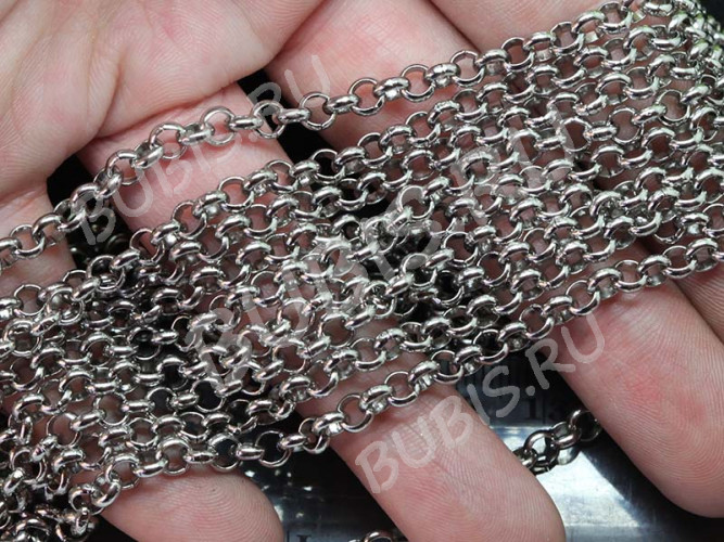 Цепочка S61 Ювелирная сталь Ролло (Rolo) 6*6*2мм цвет платины (Хирургическая сталь) (50см)