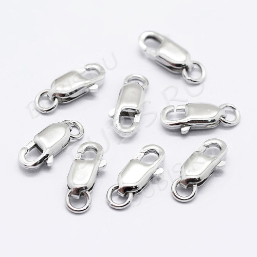 Замочек карабин №115 с колечками серебро 925 12*5,5*3мм цвет платины (Sterling Silver)  