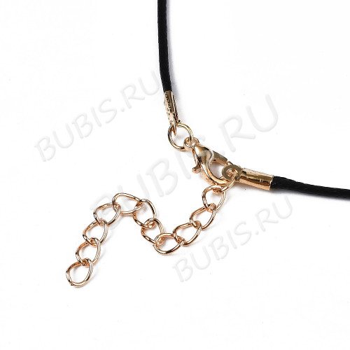 Шнур с замочком 32 вощёный полиэстеровый "корейский" круглый 1,5мм черный с золотистой фурнитурой (45см)