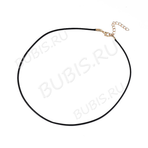 Шнур с замочком 32 вощёный полиэстеровый "корейский" круглый 1,5мм черный с золотистой фурнитурой (45см)