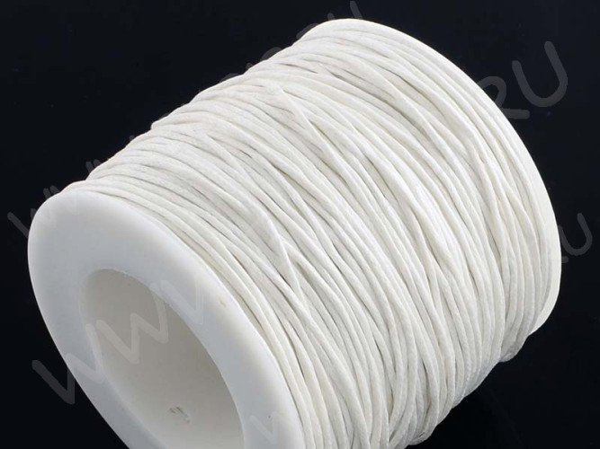 Вощёный х/б хлопковый шнур 1мм белый на катушке (ок.90м)