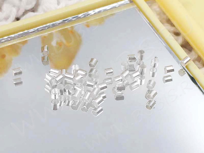 Зажимные бусины 01 трубочки 1,5-2мм серебристые (Brass) (2г. ок.300шт.)