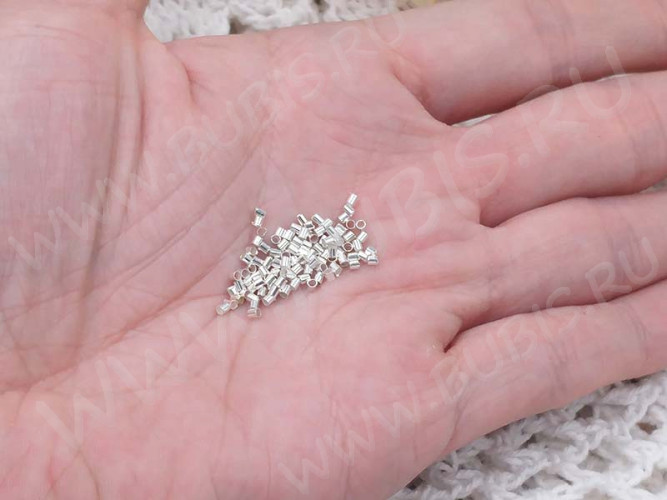 Зажимные бусины 01 трубочки 1,5-2мм серебристые (Brass) (2г. ок.300шт.)