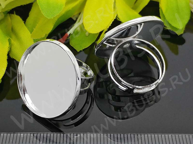 Основа (заготовка) для кольца 141 17мм с круглым сеттингом 23мм серебристая (Brass)
