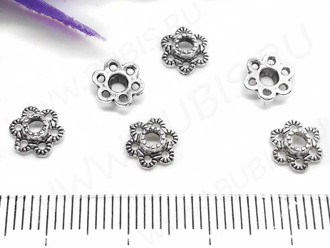 (СКИДКИ!!!) 239 Шапочка Цветочек 7*6,5*2,6мм античное серебро (литьё) (50шт.)