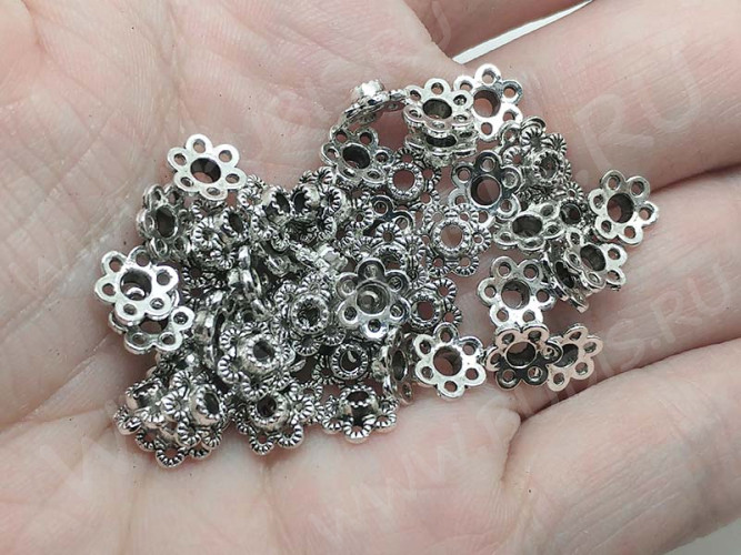 (СКИДКИ!!!) 239 Шапочка Цветочек 7*6,5*2,6мм античное серебро (литьё) (50шт.)