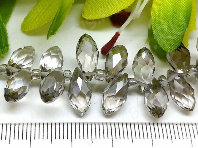 (ОПТ) Подвеска Капля гранёная 12*6*5,5мм Хрусталь Раухтопаз прозрачный (имитация Сваровски) (НИТЬ)