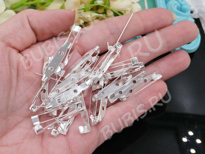 (СКИДКИ!!!) Основа (заготовка) для броши №23 Булавка 2 отверстия 30*6*5мм серебристая (Iron) (10шт.)