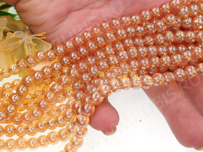 (СКИДКИ!!!) Бусина округлая Имитация Опала 6мм золотистая с глянцем прозрачная (стекло) (НИТЬ)