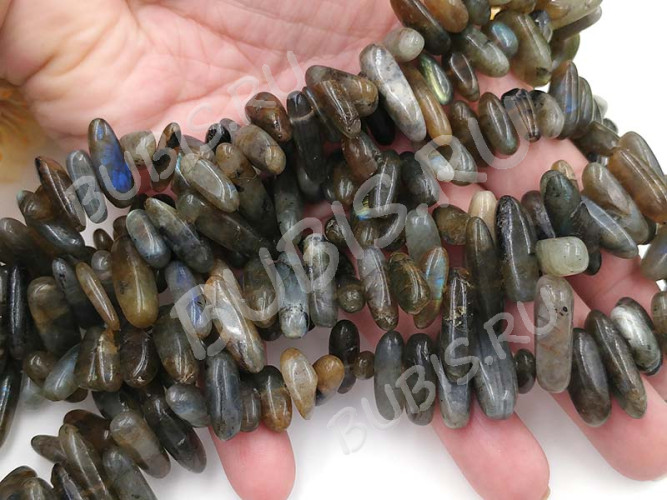 (ОПТ) Бусина каменная Клык 18 13-20мм Лабрадорит натуральный (камни) (НИТЬ)