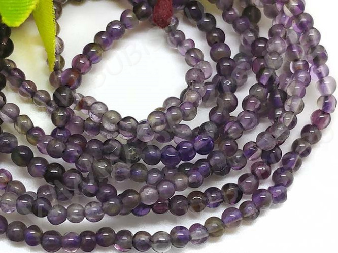 (ОПТ) Бусина округлая 4мм Аметист натуральный (камни) (НИТЬ)