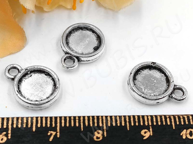 Подвеска-сеттинг Круг 38 двусторонний (сеттинг 8мм) 14*10,5*2,7мм античное серебро (литьё)
