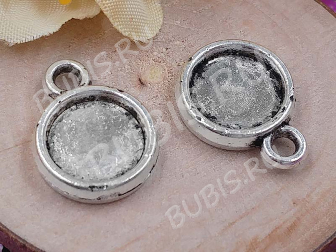 Подвеска-сеттинг Круг 38 двусторонний (сеттинг 8мм) 14*10,5*2,7мм античное серебро (литьё)