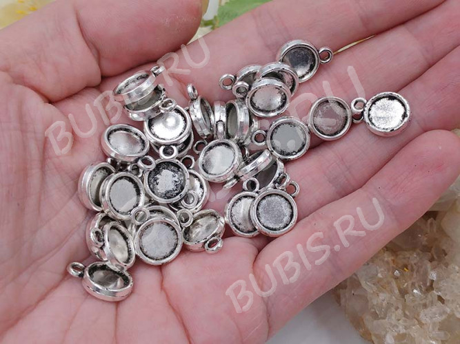 Подвеска-сеттинг Круг 38 двусторонний (сеттинг 8мм) 14*10,5*2,7мм античное серебро (литьё)