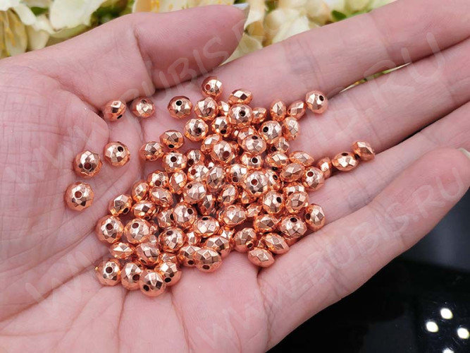 Рондели 092 Абакусы граненые 6*6*4мм розовое золото (акрил) (20шт.)