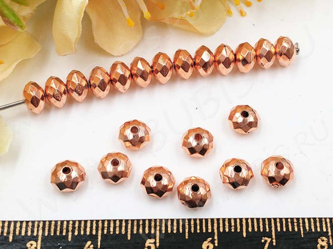 Рондели 092 Абакусы граненые 6*6*4мм розовое золото (акрил) (20шт.)