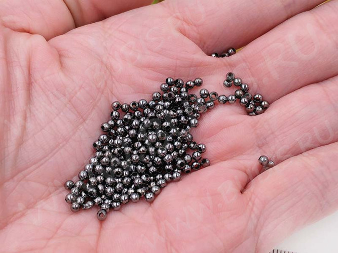 (СКИДКИ!!!) Бусина Шарик металлический 2мм чёрный никель (Iron) (ок.350шт.)