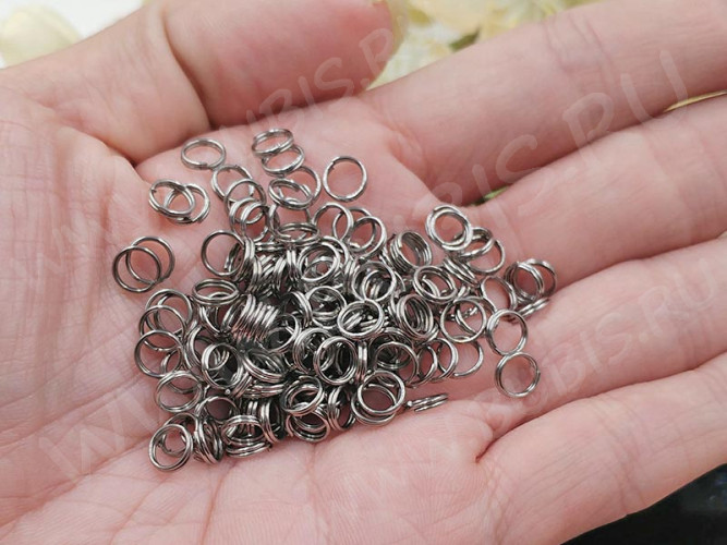 Колечки двойной крутки 6мм цвет платины (Хирургическая сталь)(50шт)