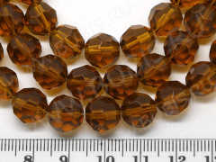 Бусина округлая гранёная 10*10*9,5мм т.янтарная прозрачная (стекло)