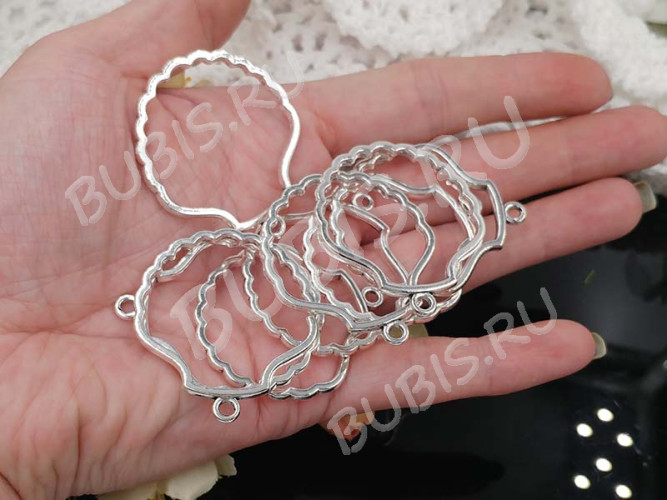 Подвеска Рамка 22 Раковина 44,5*38,5*4,3мм античное серебро (литьё)