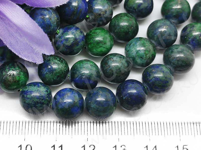 (ОПТ) Бусина округлая 10мм Азурмалахит натуральный (камни) (НИТЬ)