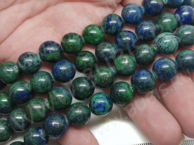 (ОПТ) Бусина округлая 10мм Азурмалахит натуральный (камни) (НИТЬ)