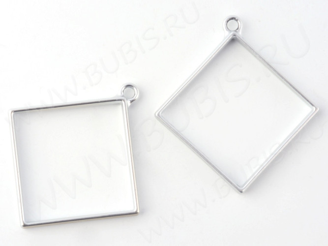 Подвеска Рамка 06 Ромб 48*44*3,6мм матовая серебристая (литьё)