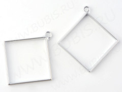 Подвеска Рамка 06 Ромб 48*44*3,6мм матовая серебристая (литьё)