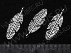 (СКИДКИ!!!) Подвеска Пёрышко 15 3D 30*9*2,4мм античное серебро (литьё) (10шт.)
