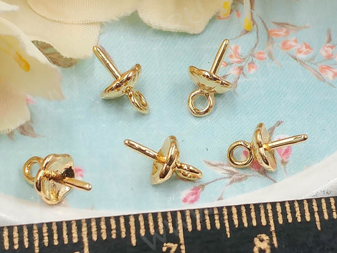 Держатель кулона 077 шапочка со штырьком 9,5*5,5*5,5мм золотистый Real Gold Plated (LUX Китай) (Brass)