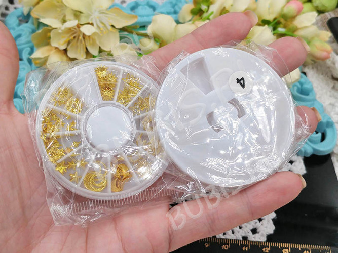 Наполнение для смолы и бутылочек 106 фигурки Небесные светила микс 2,5-7мм золотистые в контейнере (декор)