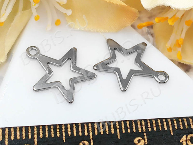 Подвеска Звёздочка 18 14,5*12,5*0,7мм цвет платины (Хирургическая сталь)