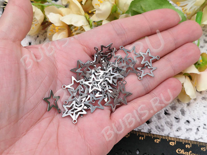 Подвеска Звёздочка 18 14,5*12,5*0,7мм цвет платины (Хирургическая сталь)