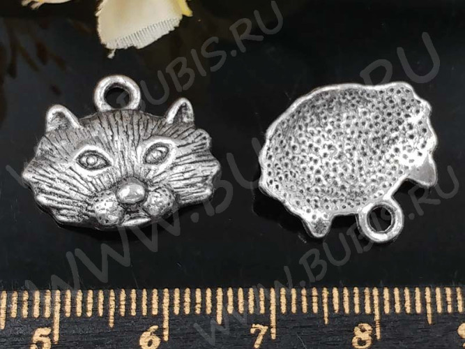 Подвеска Кошка 12 мордочка 19*16,5*4мм античное серебро (литьё)