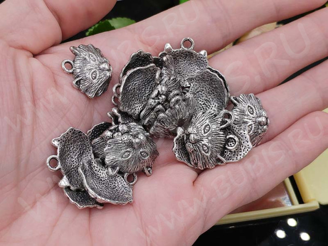 Подвеска Кошка 12 мордочка 19*16,5*4мм античное серебро (литьё)