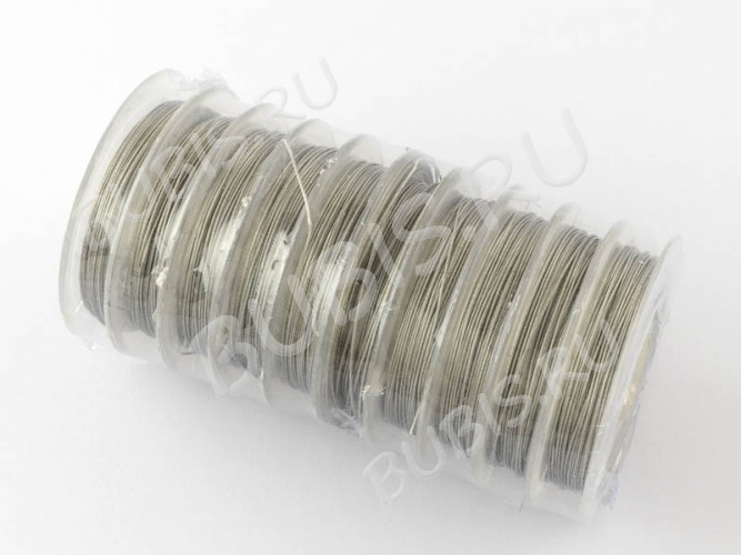 Ювелирный тросик 038-10 Ланка Струна 0,38мм цвета платины (серебристый) (катушка 10м)