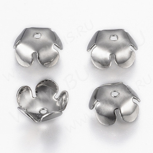 Шапочка тонкая 115 простая Цветочек чашечка 8*8*3мм цвет платины (Хирургическая Сталь)