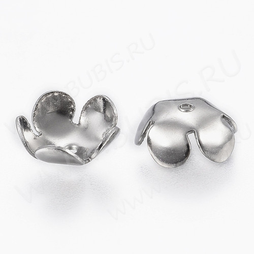 Шапочка тонкая 115 простая Цветочек чашечка 8*8*3мм цвет платины (Хирургическая Сталь)