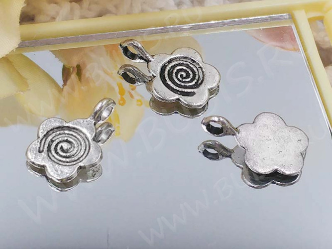 (СКИДКИ!!!) Подвеска Цветочек 12 Бейл клеевой 15,5*11*1мм античное серебро (литьё) (10шт.)